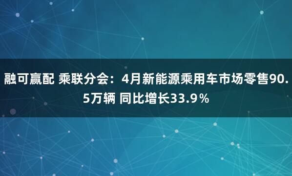融可赢配 乘联分会：4月新能源乘用车市场零售90.5万辆 同比增长33.9％